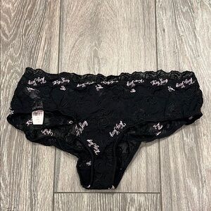 NWT Victoria's Secret Black Lace Panties with Pink Script